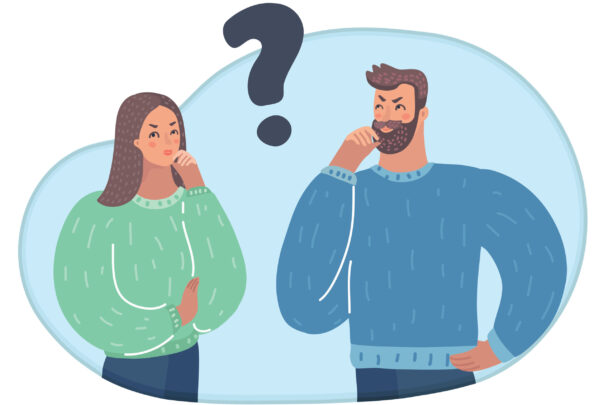 Vector illustration of a two people with question mark. Man and woman think in puzzlement and looking for a solution.|man en vrouw maken ruzie in de keuken aan tafel zit een kind wat droevig kijkt|Vector illustration of a two people with question mark. Man and woman think in puzzlement and looking for a solution.