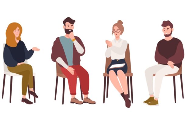 illustratie van mensen in een praatgroep