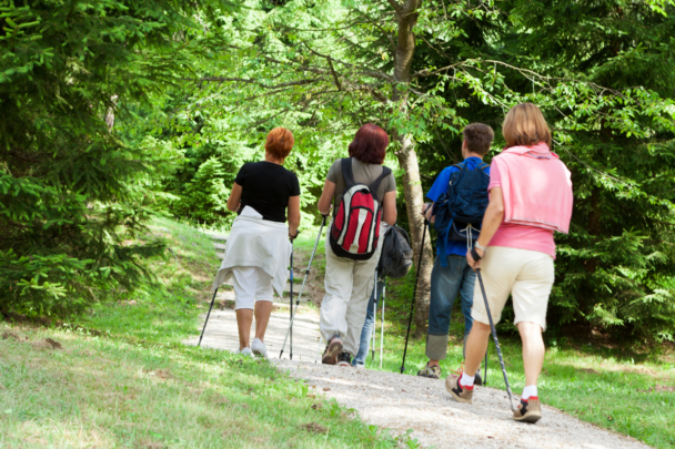 groepje mensen doet aan nordic walking