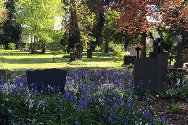 Begraafplaats die er mooi onderhouden uit ziet.