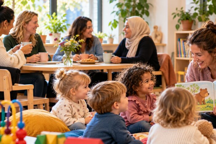 Kinderen kijken in boek met beer