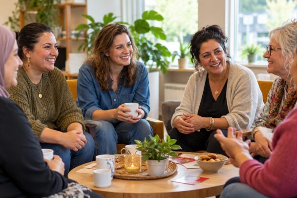 mensen zitten rond een tafel