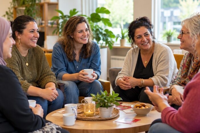 mensen zitten rond een tafel